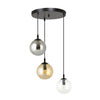 Sospensione 3 Luci Cosmo In Acciaio Nero Base Tonda E Sfere In Vetro Multicolor