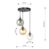 Sospensione 3 Luci Cosmo In Acciaio Nero Base Tonda E Sfere In Vetro Multicolor