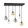 Sospensione Moderna 6 Luci Cosmo In Acciaio Nero E Sfere In Vetro Multicolor