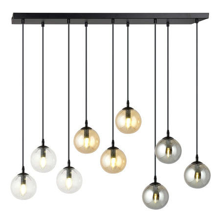 Sospensione Moderna 9 Luci Cosmo In Acciaio Nero E Sfere In Vetro Multicolor