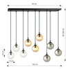 Sospensione Moderna 9 Luci Cosmo In Acciaio Nero E Sfere In Vetro Multicolor