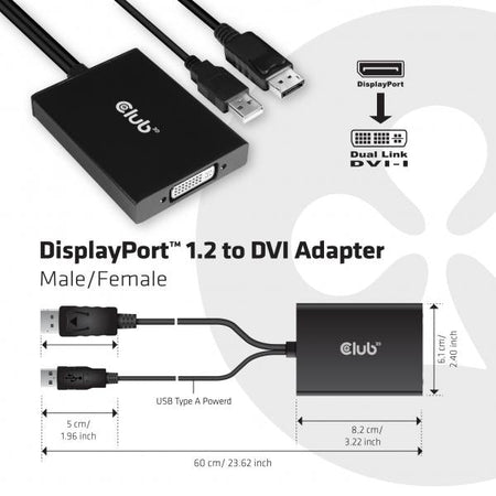 CLUB3D DISPLAYPORT TO DUAL LINK DVI-I DUAL LINK ACTIVE ADAPTER MAX RES 4K30HZ