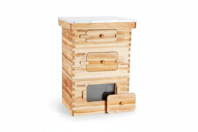 VEVOR Beehive, Zander Prey for 30 Frames, Beeswax Coated Fir Wood, 2 Depth + 1 Medium Beehive, Langstroth Beehive Set, Clear Acrylic Windows with Foundations