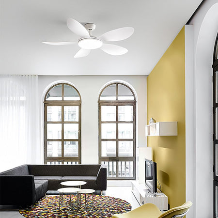 Ventilatore Metallo Bianco Opaco Led 36W 5 Pale Acrilico Bianco Smarti