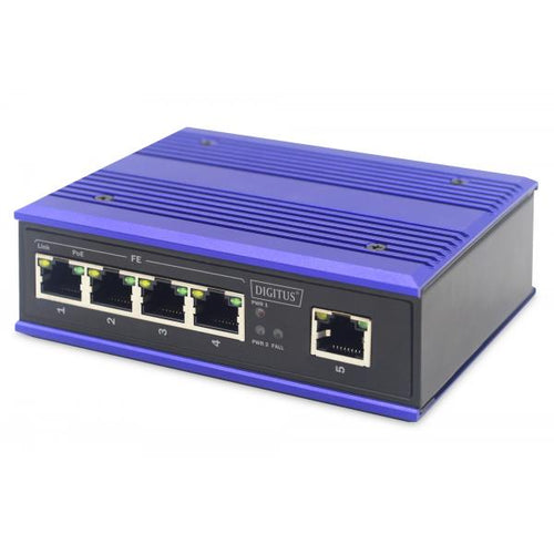 Digitus Switch PoE di rete Fast Ethernet a 4 porte, industriale, non gestito, 1 uplink RJ45 (4-Port Fast Ethernet PoE Swit.)