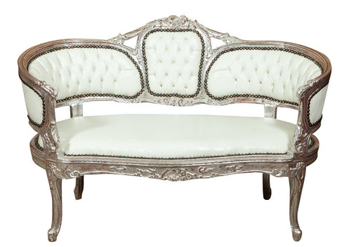 Biscottini Divanetto Biscottini Luigi XVI Legno Faggio Intagliato Foglia Argento 130x60x85