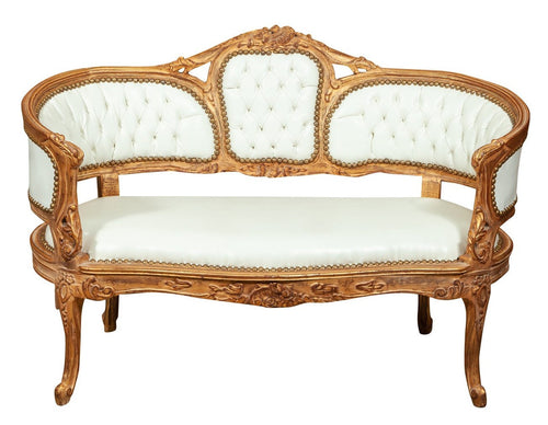 Biscottini Divanetto Biscottini Stile Luigi XVI Legno Massello Faggio Intaglio Foglia Oro