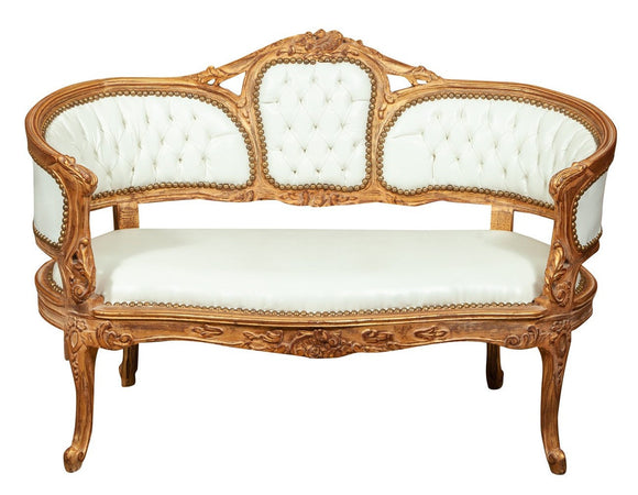 Biscottini Divanetto Biscottini Stile Luigi XVI Legno Massello Faggio Intaglio Foglia Oro