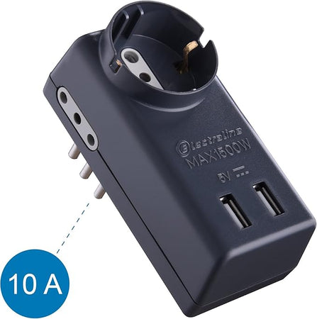 ELECTRALINE - ADATTATORE 10A 1 PT SCHUKO +2 PT 10A + 2