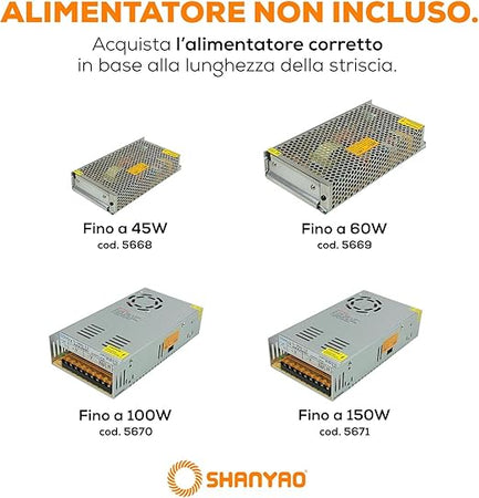 SHANYAO - ROLLA 5 MT STRIP LED 12V 14,4W L.C.