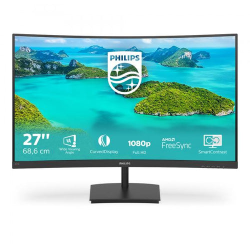 Monitor Philips E Line 271E1SCA Curvo - Display 27 pollici LED - Contrasto 3000:1 - 4ms - 1920x1080 Full-HD - VGA (D-Sub), Hdmi - Vesa - Altoparlanti incorporati - Nero