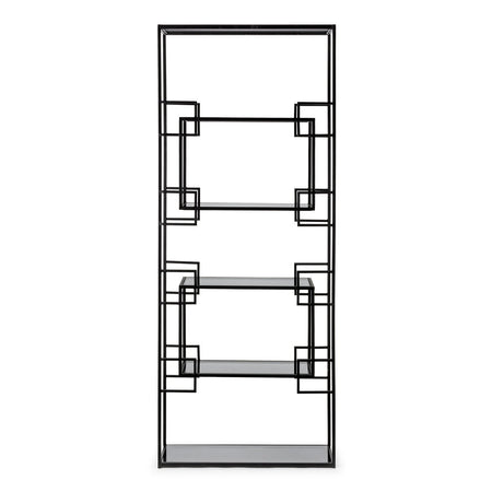 Libreria "Korvet" in acciaio nero con 5 ripiani in vetro h 183 cm per ufficio moderno