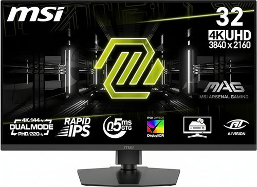 MSI, MAG 322URDF E16, 32 Inches, 4K UHD, 3840 x 2160, Gaming Monitor, Rapid IPS, 0.5ms, DisplayHDR 400, Eye Care, AI Vision, Dual Mode, HDMI 2.1, DP 1.4a, Tilt / Height Adjustable, Black