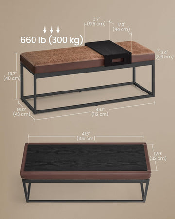 Panca Contenitore Ingresso SONGMICS HOME Luiz, Marrone Noce/Antracite, Imbottita Reversibile, Ripiano Rimovibile, Portata 300kg
