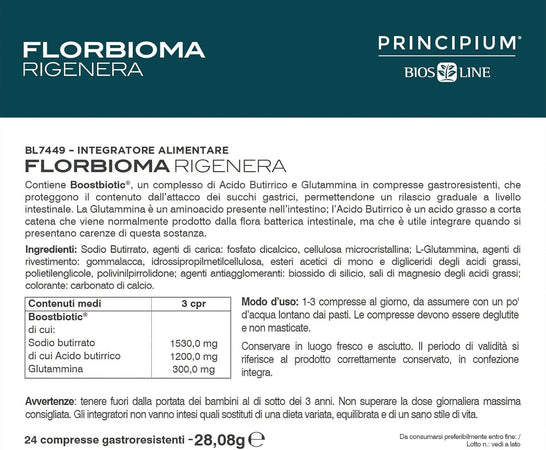 BIOS LINE Principium Florbioma Rigenera, Integratore Alimentare per il Benessere Intestinale, in Caso di Disordini Intestinali, 24 Compresse Gastroresistenti, Senza Glutine e Lattosio - Naturopatica shop & therapy