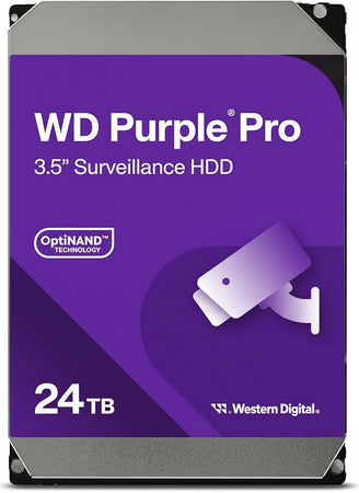 WD Purple Pro 24TB Internal Hard Drive 3.5" - OptiNAND, 550TB/Year Workload Rate, 512MB Cache, 7200RPM, AllFrame AI Technology