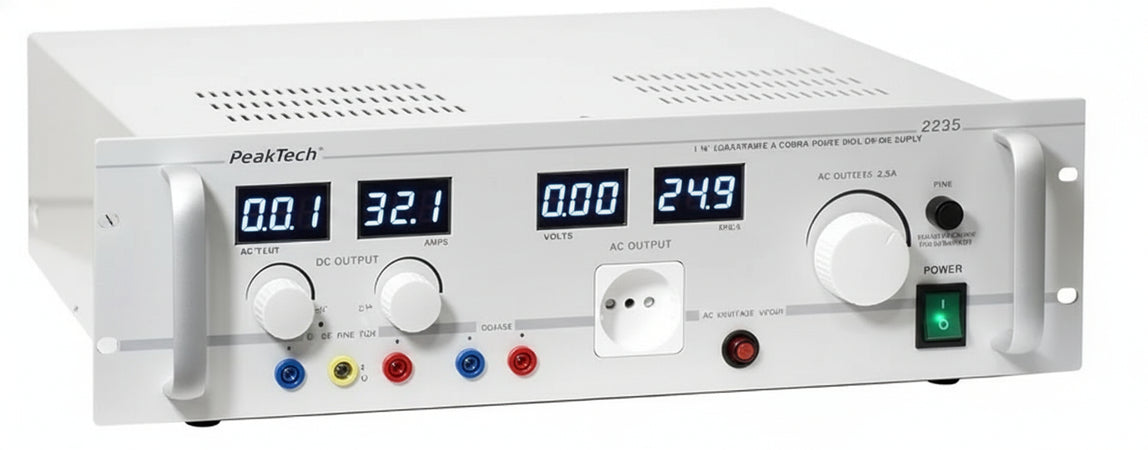 PeakTech P 2235 Trasformatore di separazione 0 250 V AC Regolabile (4,5 A) e Alimentatore DC da Laboratorio 0-30 V/0 5 A