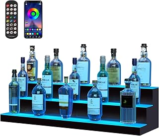 VEVOR Bar Rack Wine Rack, LED Illuminated Home Bar Rack with RF Remote Control and App Control, 3-Tier Acrylic Drink Lighting Rack, 1015 x 300 x 250 mm Wine Bottle Stand Freestanding