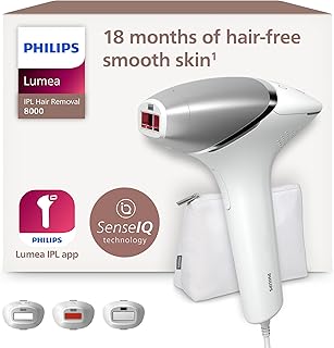 Philips Lumea IPL 8000 Series Hair Removal Device with SenseIQ Technology - Alternative to Laser Hair Removal - 3 Attachments for Body, Face & Precision Areas (BRI946/00)
