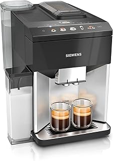 Siemens Fully Automatic Coffee Machine EQ500 Integral TQ513D01, Many Coffee Specialities, Milk Frother, Integrated Milk Container, Automatic Steam Cleaning, 1500 W, Daylight Silver/Piano Lacquer Black