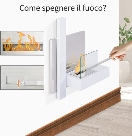 Camino a Bioetanolo da parete "Vienna" in Acciaio da 3,5 Kw arredamento Moderno