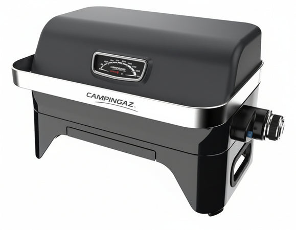 CAMPINGAZ Attitude2go R Gas Grill, Table Top Grill with Low Smoke, Portable Balcony Grill, Camping Grill, with Lid, Thermometer and Cast Iron Grill