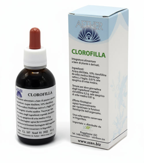 Clorofilla liquida SENZA alcool, da erba Alfalfa, 50 ml. senza conservanti, - Aether