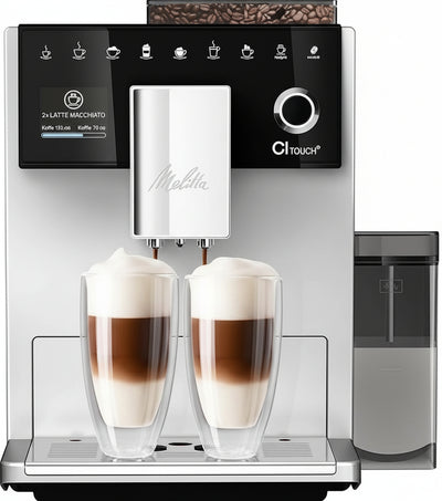 Melitta CI Touch Fully Automatic Coffee Machine with Milk System, Coffee Machine with Integrated Coffee Grinder and Milk Frother for Espresso or Cappuccino, Silver
