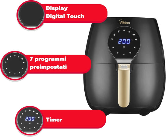 Friggitrice ad aria elettrica "Eldorada maxi" ideale per tutti i tipi di frittura, capacità 5 litri