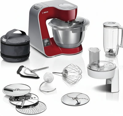 Bosch MUM5X720 Series 4 Food Processor Integrated Scales Stainless Steel Bowl 3.9 L Mixer 1.25 L Professional Dough Hook Whisk Dishwasher Safe Continuous Shredder 1000 W Dark Red