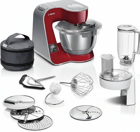 Bosch MUM5X720 Series 4 Food Processor Integrated Scales Stainless Steel Bowl 3.9 L Mixer 1.25 L Professional Dough Hook Whisk Dishwasher Safe Continuous Shredder 1000 W Dark Red