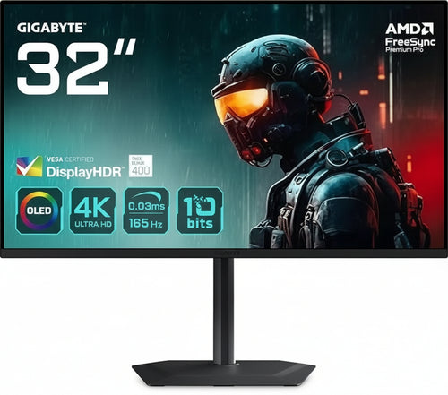 Gigabyte MO32U 31.5 Inch OLED 4K UHD Gaming Monitor - 3840 x 2160, 165Hz, 0.03ms, 250 cd/m, Display HDR True Black 400, HDMI 2.1, DisplayPort 1.4