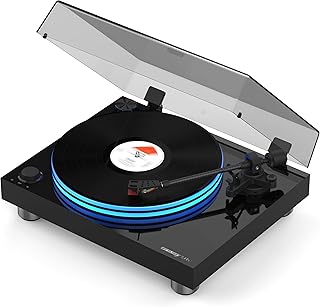 Reloop Turn 7 Belt-Driven HiFi Turntable with Ortofon 2M Red, Acrylic Turntable with LED Lighting, Decentralized Drive Motor with External Belt Guide and Carbon Tone Arm
