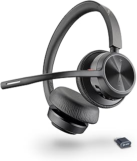 Poly Voyager 4320 Wireless UC Headset - Stereo Headphones with Noise Cancelling Microphone Arm - Connect to PC/Mac/Mobile Phone via Bluetooth - Compatible with Teams, Zoom and More