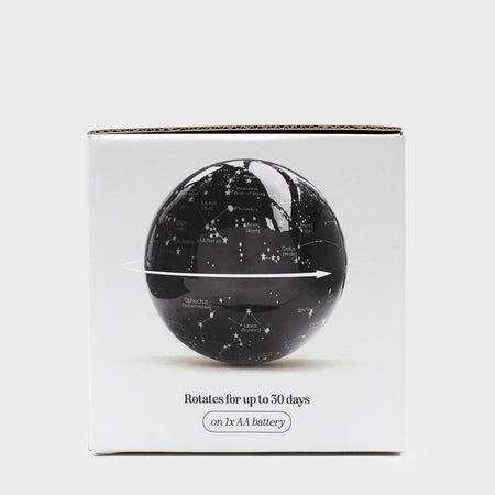 Cielo notturno rotante: globo luminoso con costellazioni.