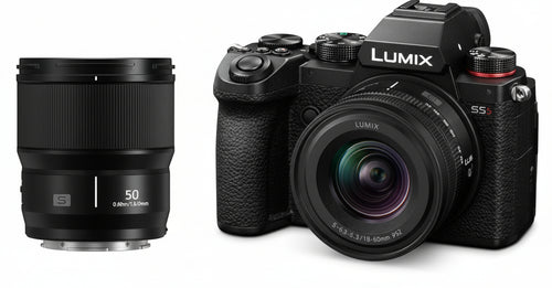 Panasonic DC-S5DWE-K Lumix S5D Full Frame Mirrorless Camera Body, 24.2MP, 4K 60P Recording, Live View Finder, Free Angle Monitor, Wi-Fi, Bluetooth, with S-R1840E 18-40 mm & S-S50ME 50 mm Lenses, Black