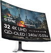 Alienware Curved Gaming Monitor, AW3225QF, 32-Inch 4K UHD (3840 x 2160) 1700 R, 240 Hz, QD OLED, 0.03 ms, NVIDIA G-SYNC Compatible, HDR, Dolby Vision, USB-C, DisplayPort, 2 x HDMI, 4 x USB