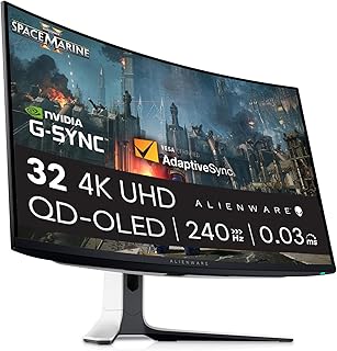 Alienware Curved Gaming Monitor, AW3225QF, 32-Inch 4K UHD (3840 x 2160) 1700 R, 240 Hz, QD OLED, 0.03 ms, NVIDIA G-SYNC Compatible, HDR, Dolby Vision, USB-C, DisplayPort, 2 x HDMI, 4 x USB