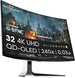 Alienware Curved Gaming Monitor, AW3225QF, 32-Inch 4K UHD (3840 x 2160) 1700 R, 240 Hz, QD OLED, 0.03 ms, NVIDIA G-SYNC Compatible, HDR, Dolby Vision, USB-C, DisplayPort, 2 x HDMI, 4 x USB