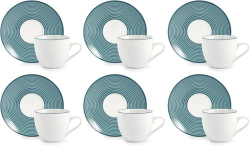 Confezione 6 tazze caffè echo con piatto in porcellana decorataH&H