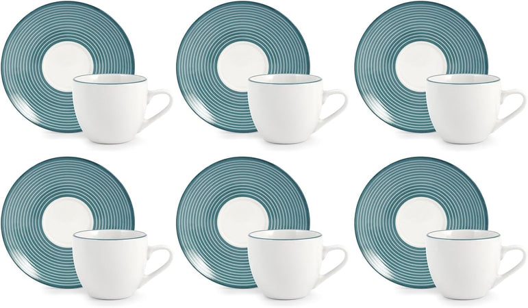 Confezione 6 tazze caffè echo con piatto in porcellana decorataH&H