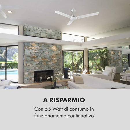 Ventilatore a soffitto con 3 pale in metallo ed interruttore da muro Ø 140 cm
