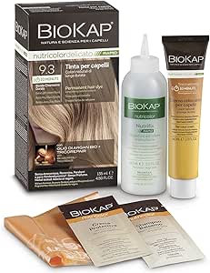 BIOKAP Nutricolor Delicato Rapid, Tinta capelli Senza Ammoniaca, Colorazione Capelli, Nutre, Colora e Ripara, Colorazione Con 10 Minuti Di Posa, 9.3 Biondo Chiarissimo Dorato, 135ml