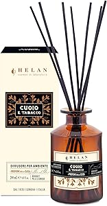 Helan Cuoio e Tabacco - Profumatore per Ambienti, Profumo Ambiente con Bastoncini per Diffusori con Incenso e Zafferano, Idee Regalo Deodorante e Profumatori Ambiente 200 ml, Profumi Made in Italy