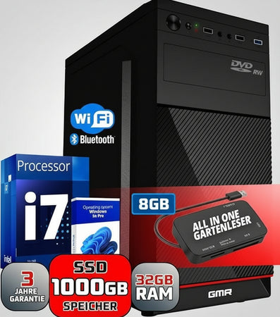 GMR Ultra i7 Business Office PC - Fast Calculator 3 Year Warranty 32 GB RAM 1000GB SSD DVDRW USB 3 Windows 11 Pro WiFi Bluetooth