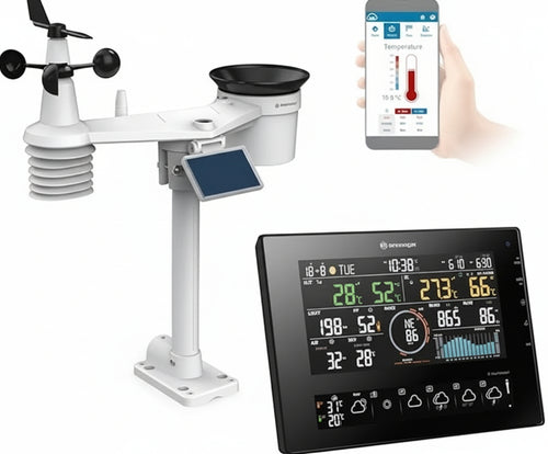 Bresser 11-Day 4Cast CV WiFi Weather Station 7-in-1 Solar, Detailed Weather Forecast, ProWeatherLive App, Indoor and Outdoor Temperature, Black