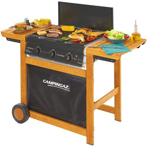 Barbecue Adelaide 3 Woody Dual Gas BBQ fornello brace con griglia e ruote a gas 3 bruciatori