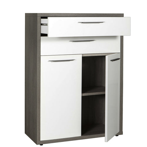 Libreria Bassa con 2 ante e 2 cassetti in legno da ufficio e cameretta arredamento Made in Italy