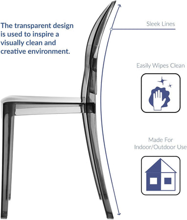 Sedia in policarbonato trasparente Ghost "Louvre" impilabile da interno ed esterno Fumè