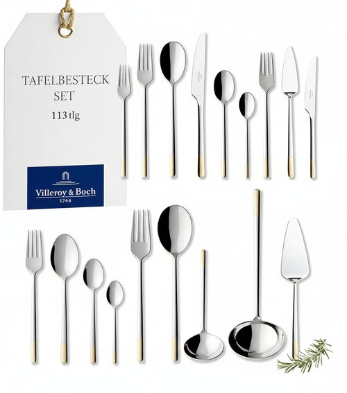 Villeroy und Boch Ella Tafelbesteck fr bis zu 12 Personen, 113-teilig, Edelstahl, Teilvergoldet